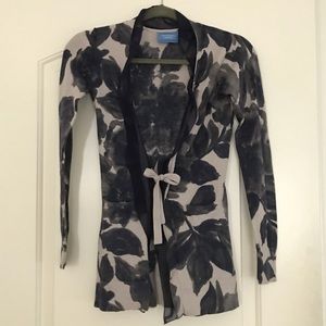 Floral Cardigan with Bow and Ruffles